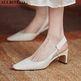 ALLBITEFO fashion brand genuine leather square toe thick heels office ladies shoes summer women sandals women heels shoes 210611