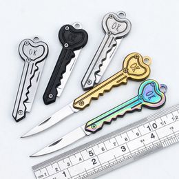 Key Shape Mini Folding Knife Outdoor Sabre Pocket Fruit Multifunctional KeyChain Knifes Self-defense EDC Tool Gear WLL231