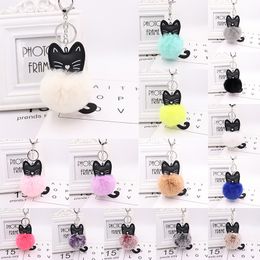 1PCS Cute Fur Cat Soft Pompom Animal Tail Hair Ball Keychain Ladies Car Bag Accessories Key Ring Mom Gift