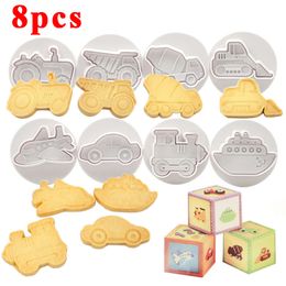 8Pcs/Set Car Plane Train Vehicle 3D Cookie Cutter Biscuit Mould Baking Hand Stamp Press Plunger Sugarcraft Cookie Fondant Cutters