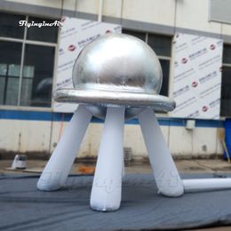 4.5m Tall Amazing Giant Inflatable UFO Balloon Model Silve Flying Saucer Dome With LED Light For Nightclub Party And Concert Stage Decoration