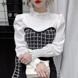 Fashion Women Patchwork Blouse Long Sleeve O Neck Shirt Formal Chic Korean Blusas Office Lady Outwear Tops 210601