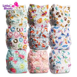 [Littles&Bloomz] 9pcs/set Baby Washable Reusable Real Cloth Pocket Nappy Cover Wrap, 9 nappies/diapers and 0 inserts in one set 210312