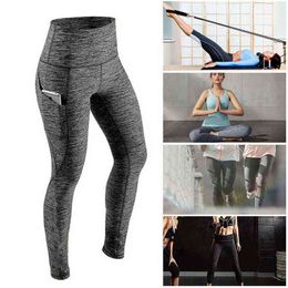 Pocket Solid Sport Yoga Pants High Waist Mesh Sport Leggings Fitness Women Yoga Leggings Training Running Pants Sportswear H1221