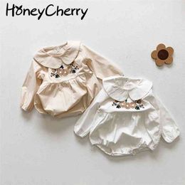 The baby Romper coveralls embroidered long-sleeved solid Colour girl treasure climbing clothes 210702