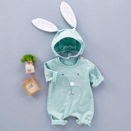 Cute Baby Clothing Newborn Jumpsuits Baby Girl Romper Clothes Long Sleeve Rabbit Ear Hat 2pcs Infant Spring Autumn 210317