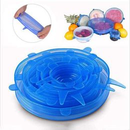 Silicone Stretch Lids Suction Pot Lid tools Food Grade Fresh Keeping Wrap SealLid Pan Cover Kitchen Tool Accessories Dishwasher 6Pcs/Set WQ222-WLL