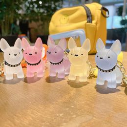 Cute Transparent French Keychain Acrylic Animal Dog Keyring Holder Bag Charm Trinket Bag Car Pendant Key Chains Gifts