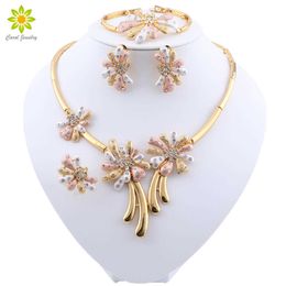 African Jewelry Sets Dubai Gold Color Nigerian Necklace Earrings Bracelet Sets Bridal Bead Wedding Jewelry Set Women Costume H1022