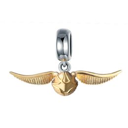 Golden Wings Snitch 100% 925 Sterling Silver Cute Beads Golden Charms Fit Authentic Pandora Bracelets Jewellery Q0531