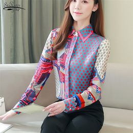 Blusas Mujer De Moda Womens Tops and Blouses New Spring Long Sleeve Print Silk Shirts Women Blouses Turn Down Collar Shirt 8194 210225