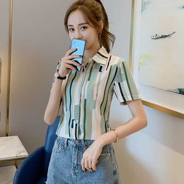 Korean Fashion Chiffon Women Blouses Striped Office Lady Shirts Plus Size XXXL s Tops and Ladies 210531