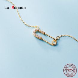 La Monada Women's Necklace 925 Silver Chains Woman On The Neck Paperclip Pendant Fine Jewelry For Women Necklace Silver Girls Q0531