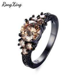 Wedding Rings RongXing Cute Round Champagne CZ For Women Men Vintage Fashion Black Gold Filled Crystal Zircon Ring Bijoux RB1353