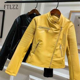 Women Motorcycle Biker Jacket Autumn Slim Short Faux Leather Coats Woman Female Street Punk Black Pvc Jackets Outwear 210525