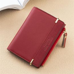 Women's Fashion Purse Card Holders Short Two Fold Zipper Bag Frosted Ladies Wallet Short Korean Fashion Vertical Fine-Grained Leather Zippe
