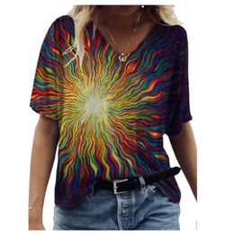 Summer Women T Shirts 3D Print Tshirt Casual Short Sleeve V-Neck Loose Abstract Painting Tops Oversized Tee Shirt Femme 210526