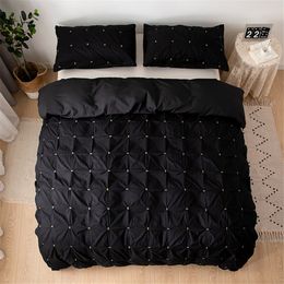 Twin Size Bedding Bed Linen Euro Set Plain Color Square Duvet Cover Set Queen Size Royal Palace Bed Covers luxury Black 5 Color 210309