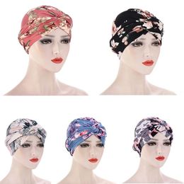 2021 Head Cover Patterened Hijabs Night Cap Headscarf Florals Muslim Hijabs Bonnet Sleep Bonnet Turban Hat Flower DIY Head Cover