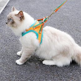 Cat Collars & Leads 1 Set Flexible Cats Chest Strap Traction Rope Kit Close Fitting Pet Harness Leash Reflective Stripes Accessories