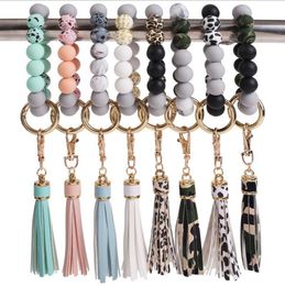 Party Favour Silicone Bracelet Keychains Tassel Bead Bangle Keyring Leopard Women Sports Bracelets Fashion Jewellery 8 Designs Optional Wholesale BT6597