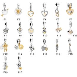 Nuevo Sterling Silver Fit Charms Bracelets Heart Flecha Familia Ángel Ala Cupido Oro Chharm Para Mujeres Europeas Boda Moda Joyería