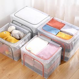 Storage Bags For Clothes Blanket Portable Non-woven Folding Pillow Quilt Box Organizer With Steel Frame