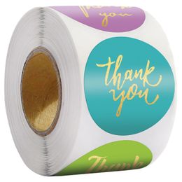 500pcs Roll Different Style Thank You Round Adhesive Stickers Paper Label For Holiday Wedding Baking Gift Bag Business Decor