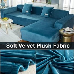 Velvet Plush Sofa Cover Elastic Thick L Shaped Corner for Living Room 1/2/3/4 Seater Couch Armchair Slipcovers 220302