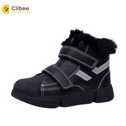 CLIBEE Boys Girls Warm Winter Snow Boots with Safe Toe-Cap Kids Flat Comfort Mid-Calf Boots with Hook-Loop and Wool Fur Linning 210315