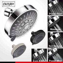 High Pressure Fixed Shower Head 5-Setting Bathroom Showerhead 4 Inch High Flow Shower Head Adjustable Metal Swivel Ball Joint H1209