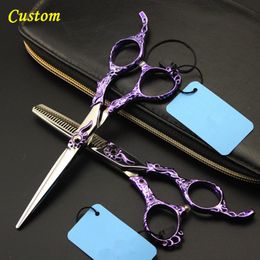 Hair Scissors Custom Professional Japan 440c Retro Violet 6 Inch Cutting Barber Cut Salon Thinning Shears Hairdressing