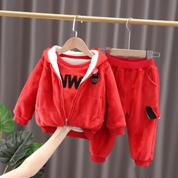 Clothing Sets Kids Clothes 2021 Winter Baby Boys And Girls Tricken Children Vest Hooded Tops Pants 3PCS/Set Outfits Toddler Suit