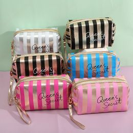 Ladies Travel Portable Handbag Women Striped PVC Waterproof Laser Cosmetic Bags Girl Lipstick Toiletry Bag Organizer Case