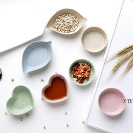 Wholesale 4 Designs Seasoning Dish Snack Plate Salt Vinegar Soy Sauce Saucer Condiment Containers Degradation Wheat Straw Bowl RRA11559