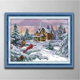 Snow scene 8 home decor paintings ,Handmade Cross Stitch Craft Tools Embroidery Needlework sets counted print on canvas DMC 14CT /11CT