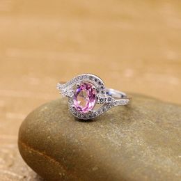 Cluster Rings MetJakt Fashionable And Exquisite S925 Sterling Silver Pink Topaz Ladies Open Ring