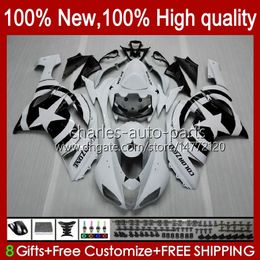 Motorcycle Fairings For KAWASAKI NINJA ZX600C ZX-600 ZX 6R 600CC 6 R ZX636 07-08 Bodywork 10No.14 ZX-636 600 CC ZX6R 07 08 ZX600 ZX 636 ZX-6R 2007 2008 Bodys Kit white stars