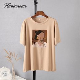 Hirsionsan Aesthetic Printed Short Sleeve T Shirts Women Summer Chic Fashion Loose Tees Gothic Graphic Casual Female Tops 210720