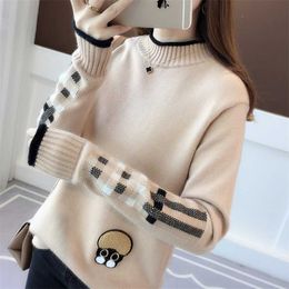 Cartoon base sweater knitted patch pullover women Korean version long-sleeved tops autumn and winter 211018