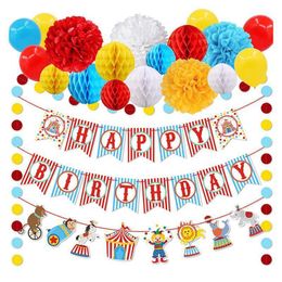 -Decorazione del partito Decorazioni del circo Forniture di Carnevale Forniture di compleanno Idee di compleanno Banner felice per Baby Shower Backdrop