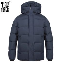 TIGER FORCE Men's winter jacket Hooded Mid-length fashion Parka men Down Jacket with Casual Thicken Warm Overcoat 70750 211027