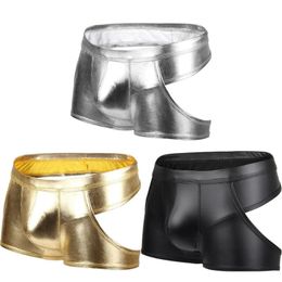 Underpants Men Boxer Shorts Low Waist Sexy Nightclub Stage Patent Leather Panties Underwearlarger Sizes If Your Are Same As The Flat