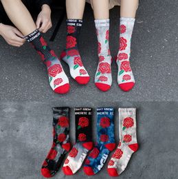 New Fashion Tie-dye Rose Men and Women Socks Cotton Colorful Vortex Red Flower HipHop Letter Skateboard Funny Happy Sockings