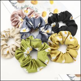 Jewelry Jewelrydaisy Satin Scrunchies Women Daisy Floral Scrunchie Elastic Bands Girls Rubber Ties Ponytail Holder Hair Aessories Drop Deliv