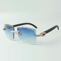 2022 cutting lens XL diamonds sunglasses 3524020, black wooden temples glasses, size: 58-18-135 mm