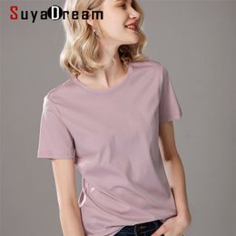SuyaDream Women Solid T shirts Cotton and Silk mix Plain O neck Short Sleeved Shirts Summer Candy Colours Basic Top 210722