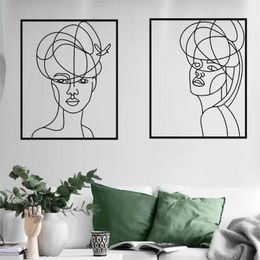 metal silhouettes UK - Decorative Objects & Figurines Metal Art Woman Silhouette Bedroom Wall Hanging Interior Decoration Mural Abstract Face Girl Home Decor Livin