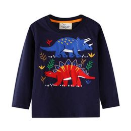 Jumping Metres Children's Long Sleeve T shirts Dinosaurs Applique Boys Girls Cotton Clothes for Kids 210529