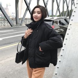 Parkas Female Winter Covered Button Short Women's Jacket Plus Size Korean Style Stand Collar Solid Thick Loose Coat Ladies 210204